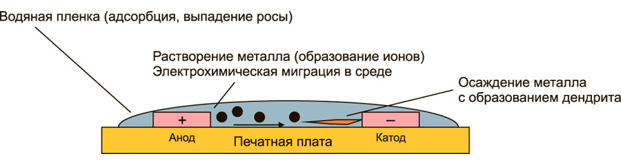 Рис. 2. Влияние ионов на образование дендритов